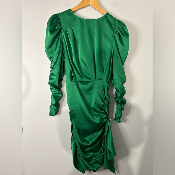 For Love & Lemons Isabeli Long Sleeve Mini Dress in Vert Emerald Green - Picture 2 of 6